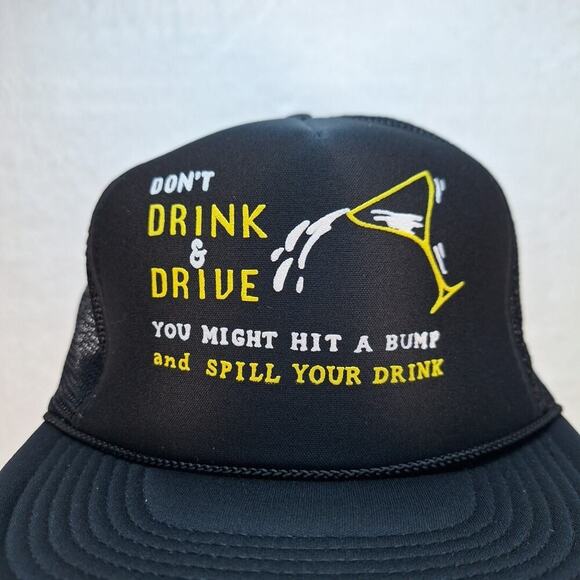 Vintage Funny Liquor Trucker Hat Cap Mesh Snapback Black "Don't Drink And Drive" - Picture 3 of 8